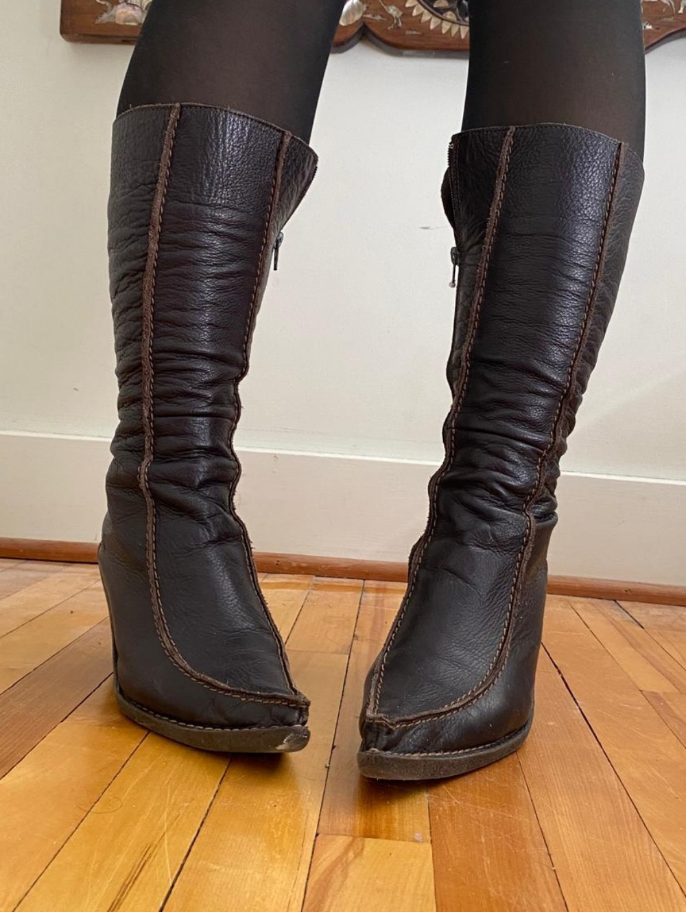 Fairycore Vintage Hippie Leather Boots Elf Pointy Toe